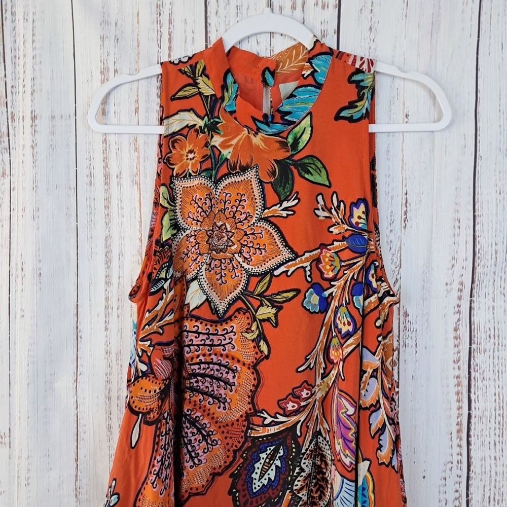 Maeve Anthropologie S 100% Silk Swing Dress Larkhill Orange Sleeveless Pockets - Picture 3 of 6